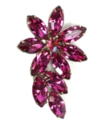 Vintage Brooch Pink Faceted Rhinestone Flower Pronged Fuchsia Silver Tone - €29,18 EUR