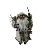 Santa Claus St Nick 16” Christmas Figurine Faux Fur Gray  Coat Fireplace... - $69.27