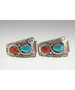 Unique Zuni  Turquoise &amp; Red Coral Watch Band Sterling Links By Effie C. - $1,363.08 CAD