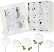 Artificial Flowers Roses 25Pcs,,Foam Simulation White Fake Roses for Home Dec - £15.45 GBP