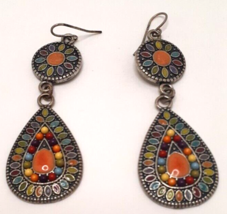 Boho Double Teardrop Enamel Sead Bead Dangle Drop Multicolored Earrings - £11.75 GBP