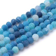 10 Dragon Vein Agate Gemstone Beads Striped Blue Frosted Jewelry Supplies - £3.76 GBP