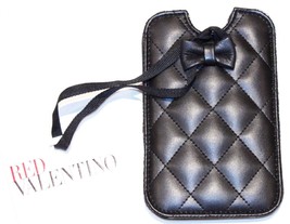 $225 Red Valentino Black Faux Leather Quilted Iphone 4 Cover Case Logo Bow - £95.52 GBP