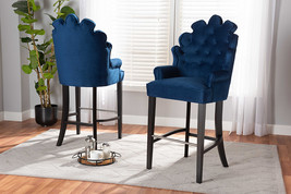 Stewart Navy Blue Velvet Dark Brown 2Pc Bar Stool Set - $709.00