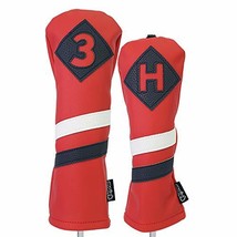 Majek Retro Golf Headcovers Red with White and Blue Stripe Vintage Leath... - $458.49 MXN