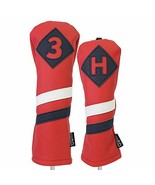 Majek Retro Golf Headcovers Red with White and Blue Stripe Vintage Leath... - $34.10 CAD