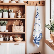 Monogram Hand Towel French Country Decor Blue White Toile Kitchen Cottag... - $294.25 MXN
