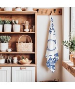 Monogram Hand Towel French Country Decor Blue White Toile Kitchen Cottag... - €13,37 EUR