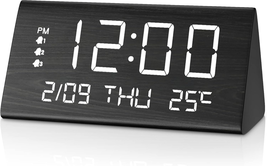 Digital Alarm Clock, with Wooden Electronic LED Time Display, 3 Alarm Sett - $50.48
