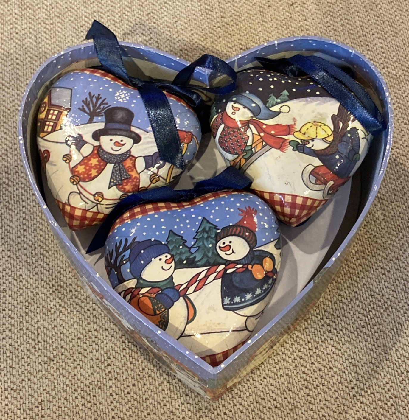 6 Frosty & Friends Snowman Heart Shaped Christmas Tree Ornaments Xmas with Box Item image 4
