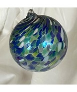 Hand-Blown Large Glass Ornament Shades of Blue Iridescent 4-1/2&quot; Round - $405.98 MXN