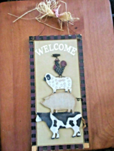 Welcome 3D Farm Animal Pyramid Sign Stacked Wood Hand Made Farmhouse Rustic Chic - £21.27 GBP
