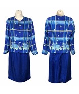 Adrianna Papell Vintage Silk Top &amp; Skirt Outfit Set ~ Sz 6 ~ Blue ~ Knee... - $35.09