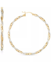 14k Twist Hoop Earrings in Gold-Plated &amp; Sterling Silver Ladies Fashion Jewelry - £98.62 GBP