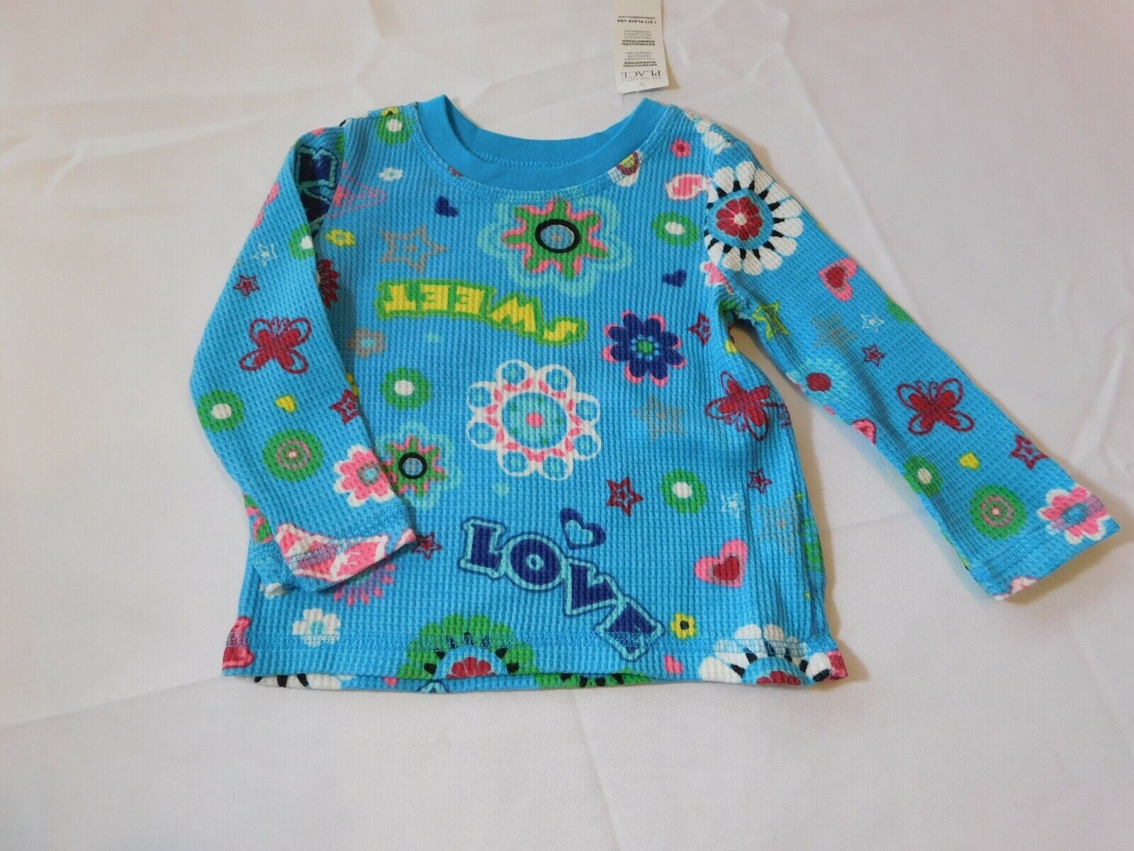 The Children's Place Baby Girl's Long Sleeve Waffle Shirt 6-9 Months blue love - £10.19 GBP