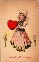 Vintage Postcard Valentine&#39;s Greetings Girl Holding a Heart - £15.68 GBP
