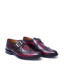 Business Class Burgundy Medallion Wingtip Monk Strap Genuine Leather Men Shoes - £100.65 GBP