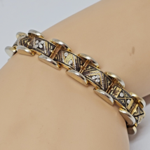 Vintage Damascene Black Enamel Gold Tone Link Bracelet - £14.97 GBP