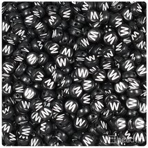 BeadTin Black Opaque 7mm Coin Plastic Alphabet Beads - White Letter W (1... - $2.09