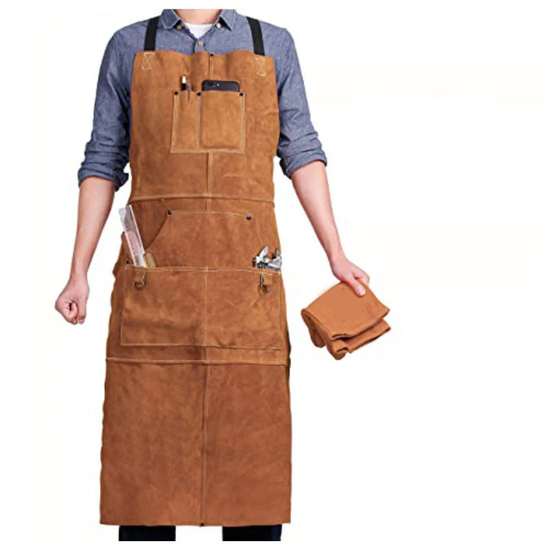 hide Real Leather Work Shop Apron with 6 Tool Pockets Heat &amp; Flame Resis... - £205.62 GBP