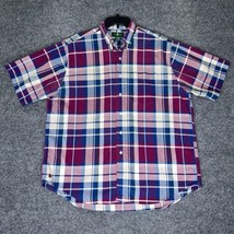 Hunt Club Shirt Mens XL Purple Plaid Short Sleeve Button Down VTG Pocket Adult - £12.84 GBP