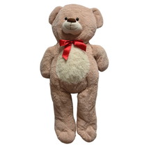 Idena Teddy Bear Plush Stuffed Animal Extra Large Light Tan Biege Red Bow - £28.10 GBP