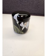 Vintage 80s Beacon Hill Japan Hand Painted Calla Lily Black Ceramic Candle - $13.49