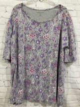 Woman Within Women&#39;s Plus Size 26/28 2X floral purple Gray Crewneck Tunic - $16.82