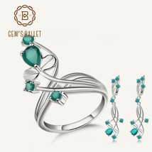 New 925 Sterling Silver Earrings Ring Sets For Women Party Jewelry Natural Green - £74.47 GBP