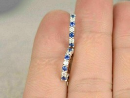 1.36Ct Blue Sapphire &amp; Diamond Round Cut Hoop Earrings 14K White Gold Finish - £74.69 GBP