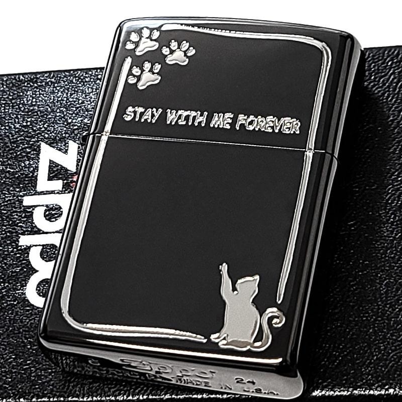 Cat Paw Stay with me Forever Etching Sculpture Black Zippo Oil Lighter MIB - $100.24