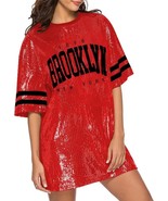 Women&#39;s M Sequin Brooklyn Red Short Sleeve Dress Casual Loose Cute Tunic... - $17.21 CAD