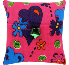 Tooth Fairy Pillow, Pink, Heart &amp; Flower Print Fabric, Green Star Bead Trim  - £3.91 GBP