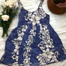 Winnie Fashion Blue White Floral Hawaiian 100% Cotton Dress Made in Hawaii - £15.50 GBP