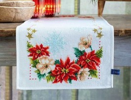 DIY Vervaco Christmas Flowers Poinsettia Cross Stitch Table Runner Scarf Kit - £45.63 GBP