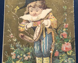 Kid Setting Clock Gold Background Victorian Trade Card VTC 8 - $6.92