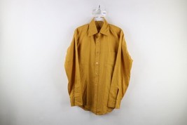 Vintage 60s 70s Streetwear Mens 14.5 Collared Button Shirt Golden Yellow USA - £43.48 GBP