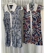 2 Grace Elements Shirts Top Sleeveless Button Up Medium Red White Blue P... - $373.67 MXN