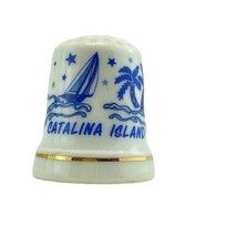 Thimble Sewing Mico Catalina Island Souvenir Porcelain Bone China Sailboats - $13.21