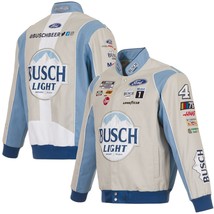 Kevin Harvick JH Design Gray Blue Busch Light  Cotton Uniform Snap Jacket - £116.76 GBP+