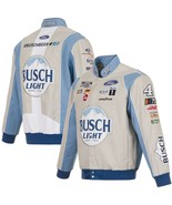 Kevin Harvick JH Design Gray Blue Busch Light  Cotton Uniform Snap Jacket - £118.26 GBP - £126.14 GBP