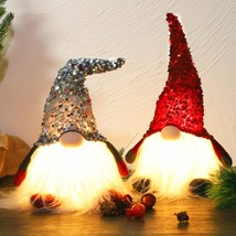 12&quot; Lighted Christmas Gnome, Handmade Sequins Hat Scandinavian Swedish Tomte, Li - £36.76 GBP