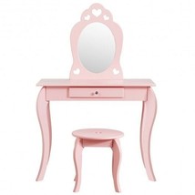 Kids Princess Makeup Dressing Play Table Set with Mirror -Pink - £125.92 GBP