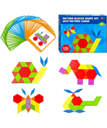 155 PCS Wooden Pattern Blocks Set, 24 Double-Sided Design Cards(48 Patte... - £11.36 GBP