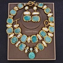 Ater white biwa pearl green nugget amazonite gems gold plated pendant necklace bracelet thumb200
