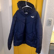 Puma Blue Puffer Jacket Mens 2XL XXL Full Zip Hooded - $92.23