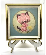 Jiffy Kitty Cat Needlepoint Finished  White Wood Frame, Gold Trim 1970s ... - £23.45 GBP