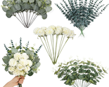 Artificial Eucalyptus Stems and Faux Flowers 60 Pcs 5 Kinds, Mixed Fake ... - $37.22