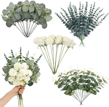Artificial Eucalyptus Stems and Faux Flowers 60 Pcs 5 Kinds, Mixed Fake Eucalypt - £29.32 GBP