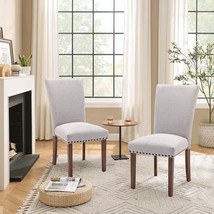 Parsons Dining Room Kitchen Side Chair With Nailhead Trim And Wood Legs, Set Of - £122.51 GBP